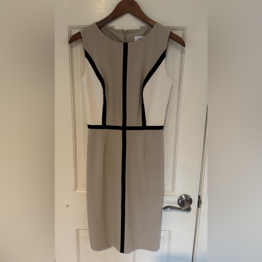 Calvin Klein Colorblock Sheath Dress | Taupe/Black/White
